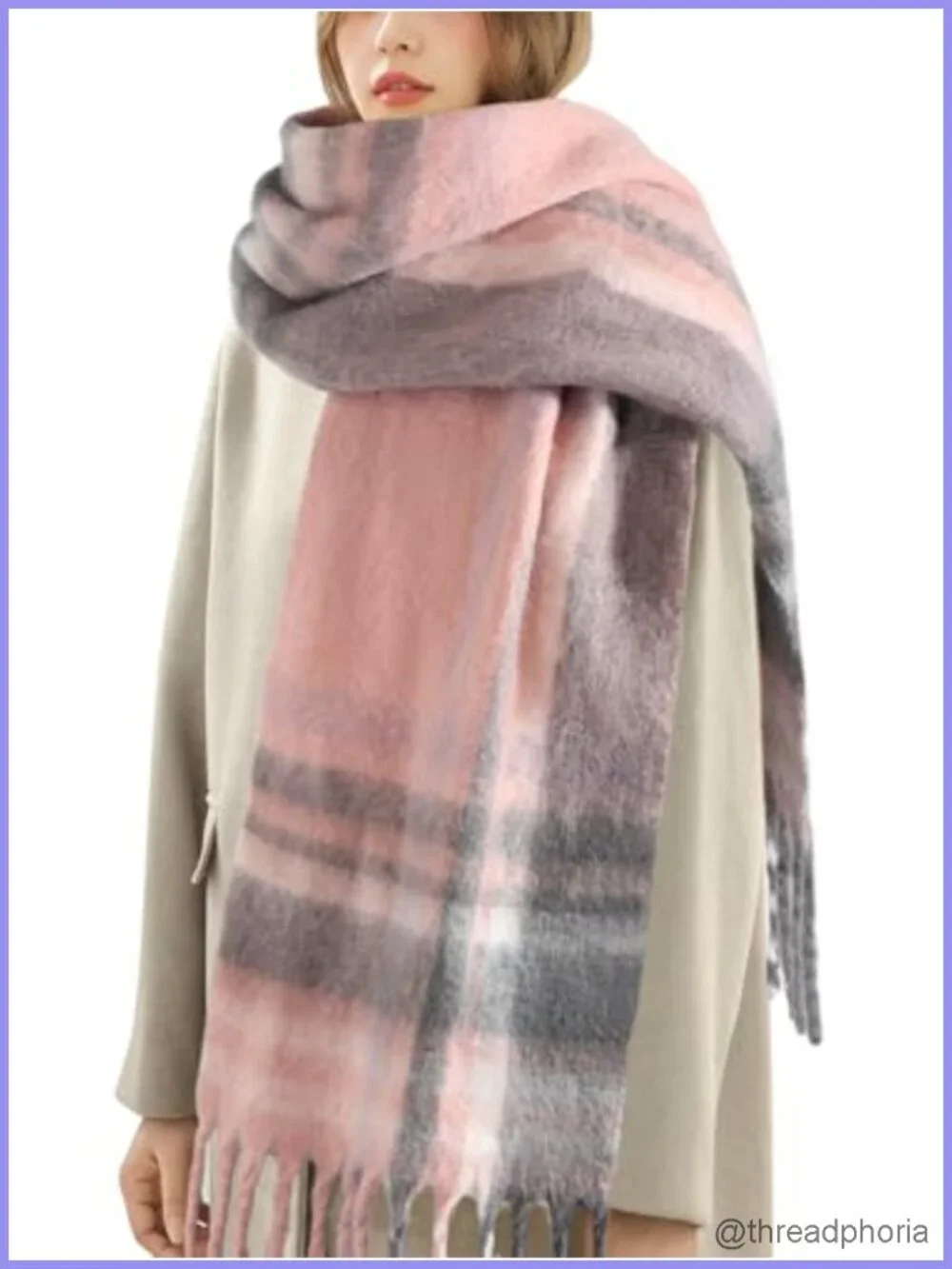 Winter Oversized Plaid Scarf Shawl Wrap Women Cashmere Feel Long Tassel Acrylic